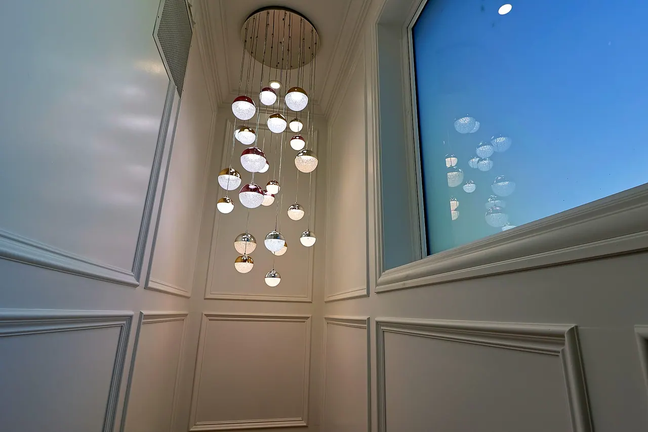 European home · Stairwell chandelier