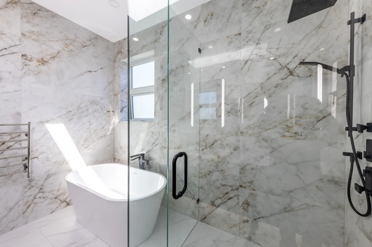 Ensuite with freestanding tub at Mayfair Ave
